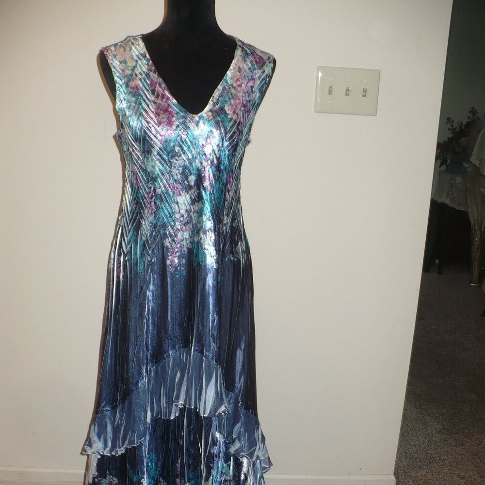 Komarov Full Length Blue Dress with Lace-up  Back
